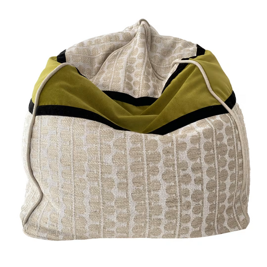 Boucle patterned ecru kiwi green bean bag pouf