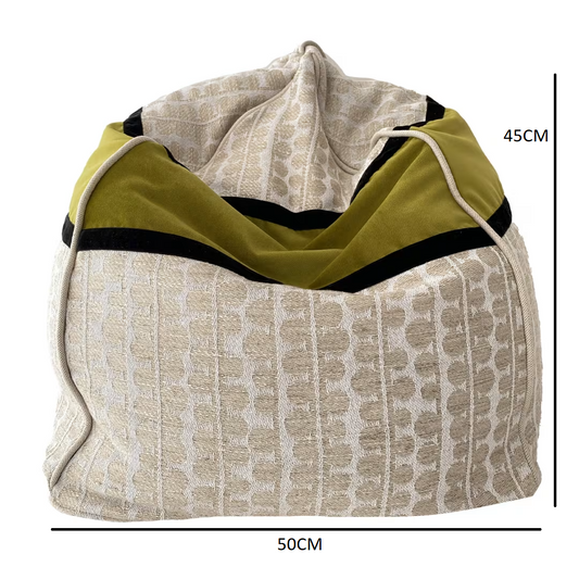 Boucle patterned ecru kiwi green bean bag pouf