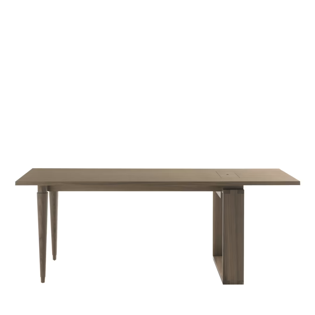 There is a wooden table