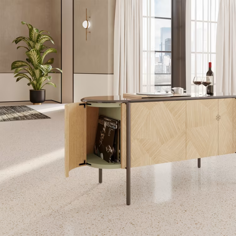 Mia 4-door curved beige sideboard