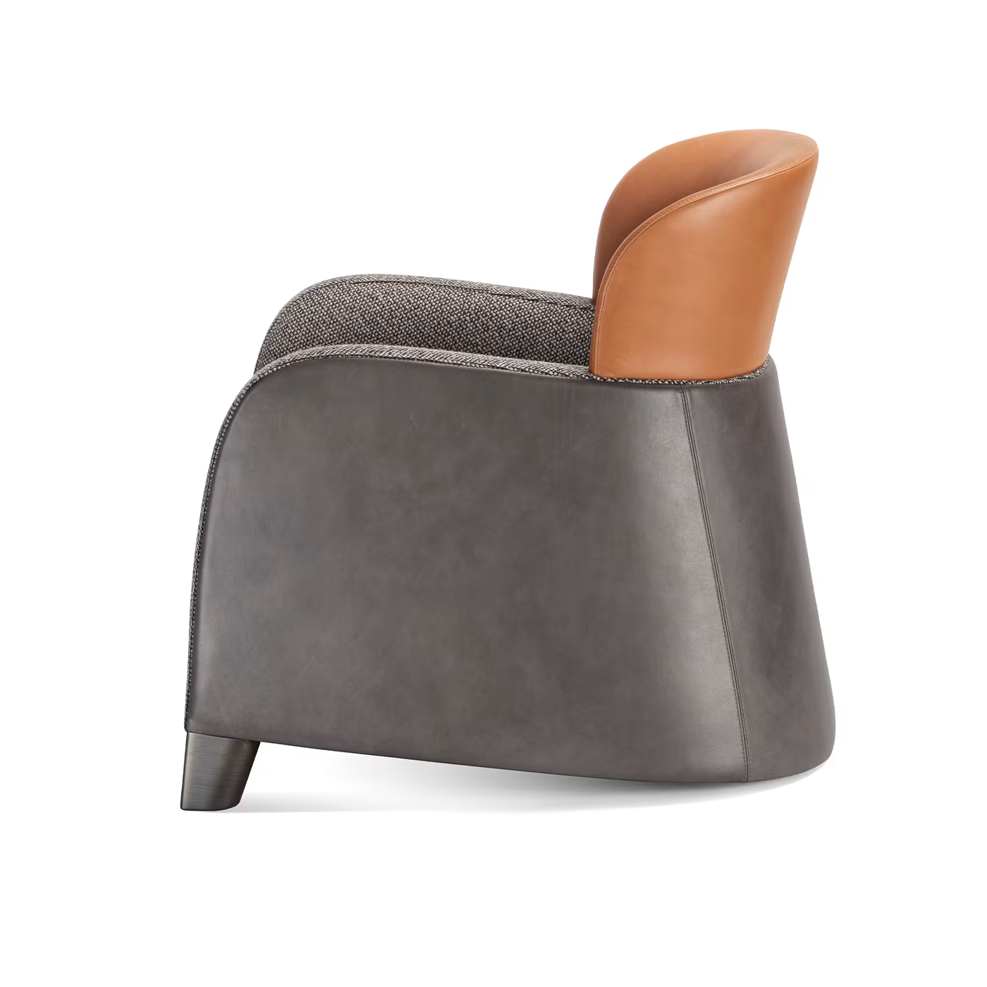 Bucket brown and gray armchair with low headrest