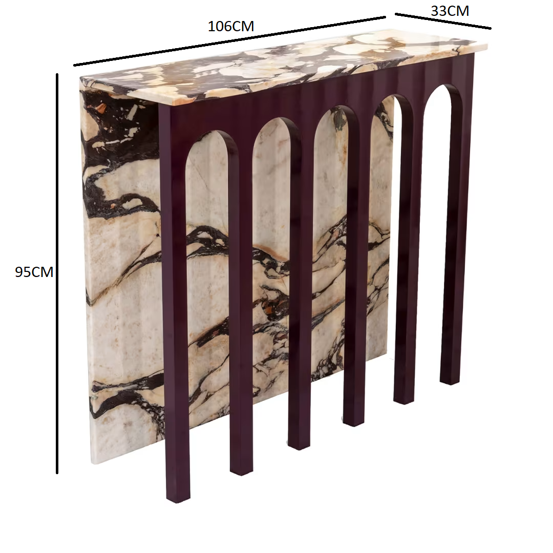Arched console in onyxed breccia marble