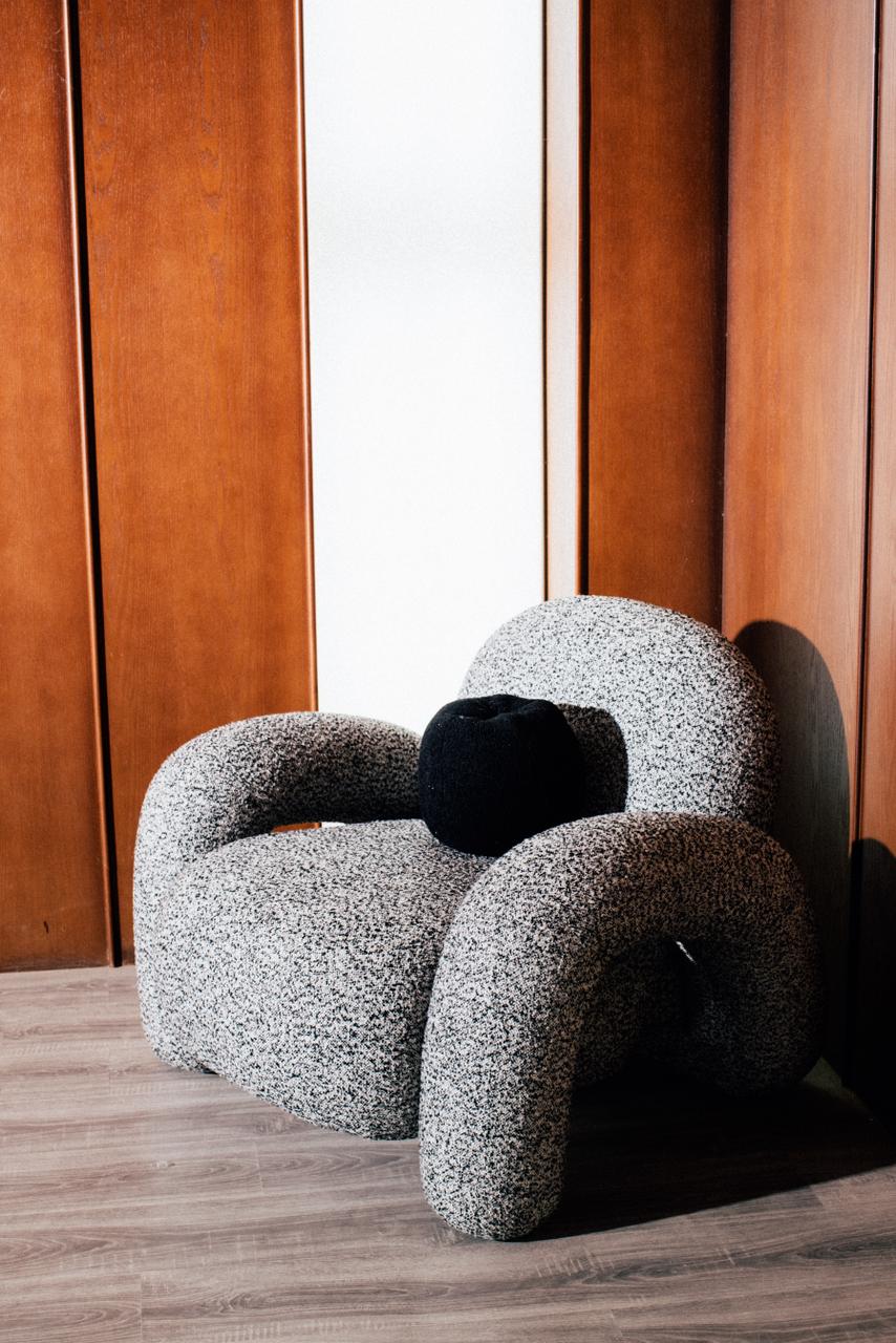 Luna Modern Rounded Armchair - Monochrome Speckle