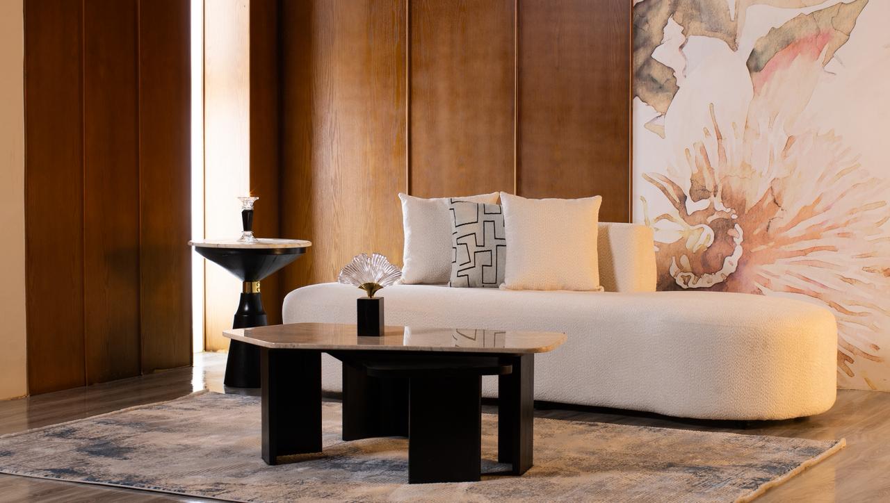 Luna Modern Serpentine Sofa - White Textures
