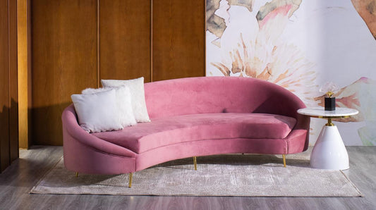 Amara Modern Curved Sofa - Dusty Pink Velvet