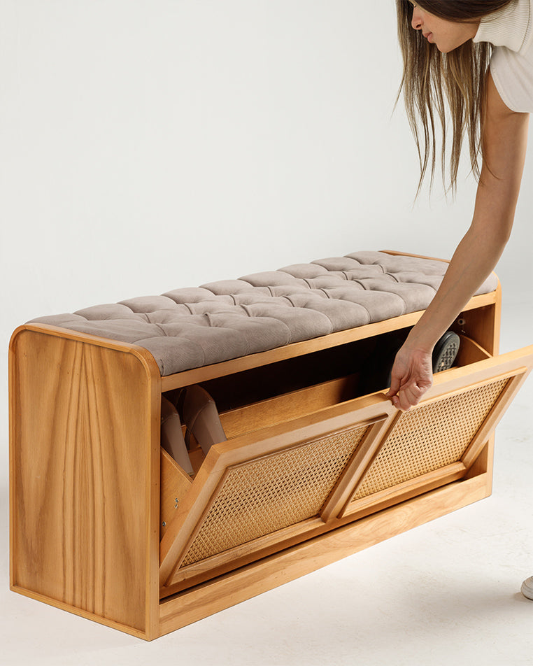 Light Rattan Shoe Storage Bench