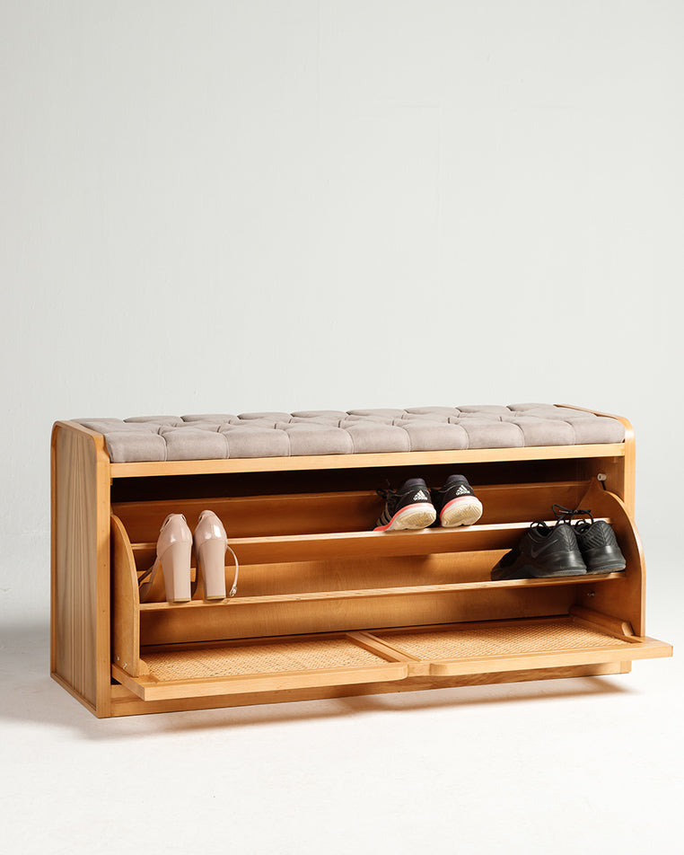 Light Rattan Shoe Storage Bench