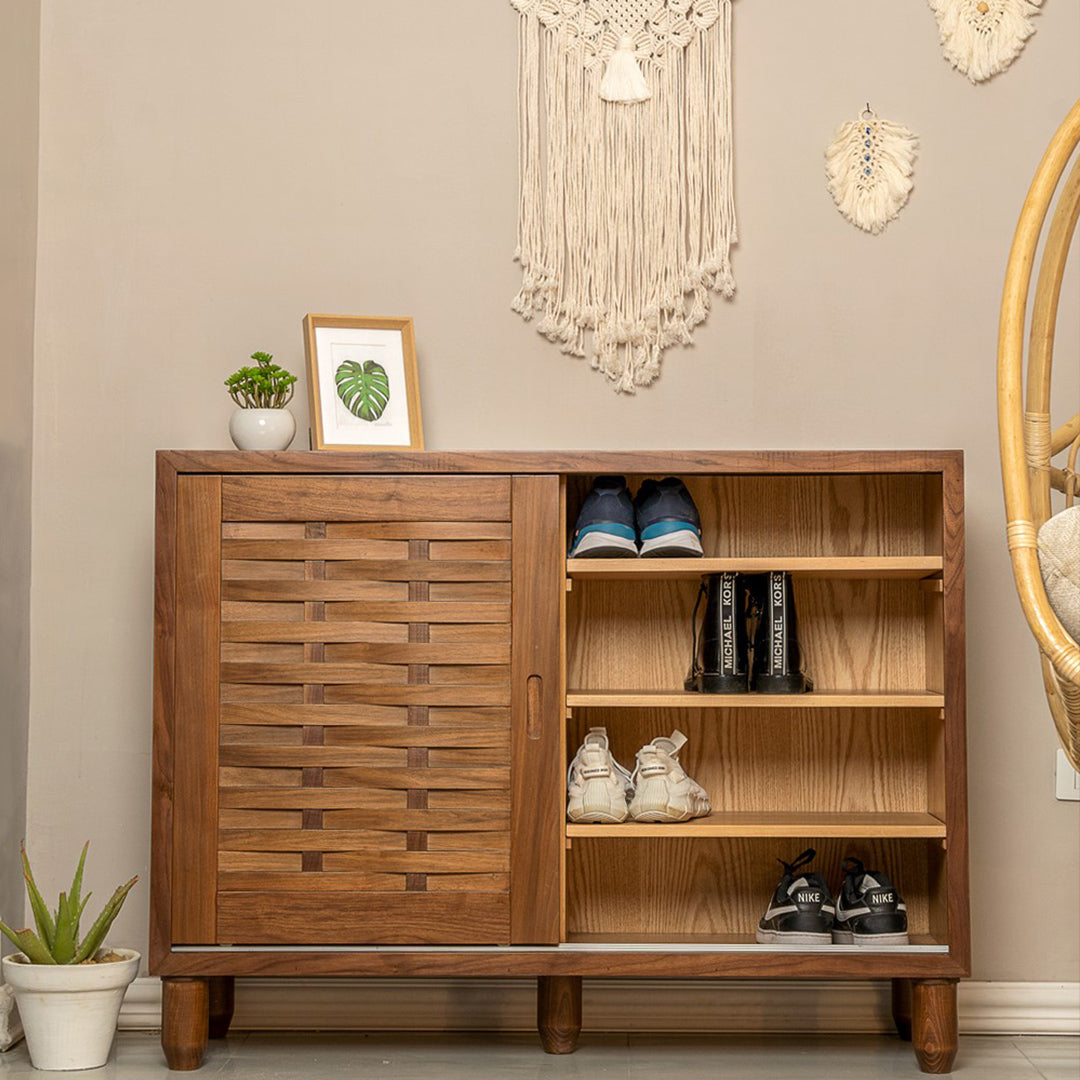 Walnut Sliding Shoe Storage