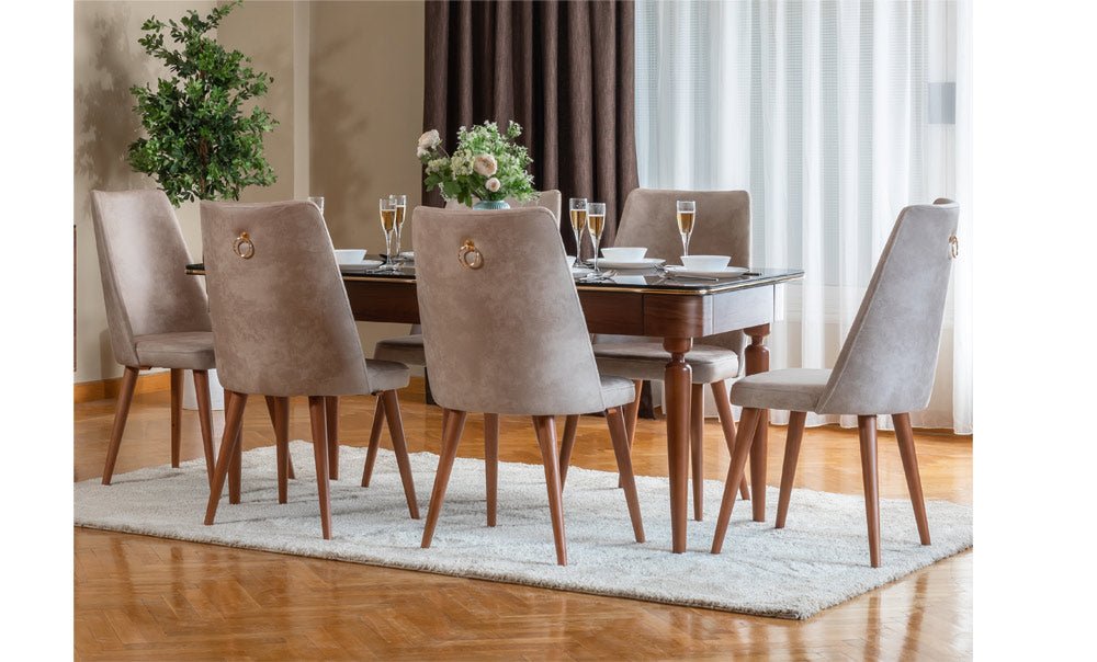 Black dining table with 6 chairs