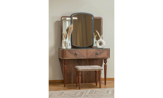 New black dresser with pouf chair