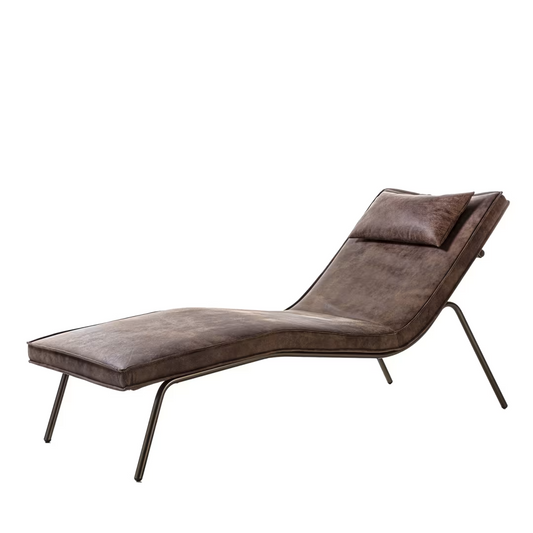 Vintage brown leather chaise longue