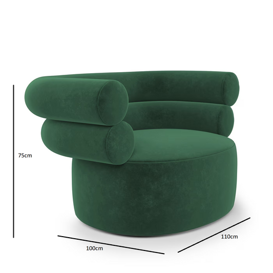 Tube emerald-green velvet armchair