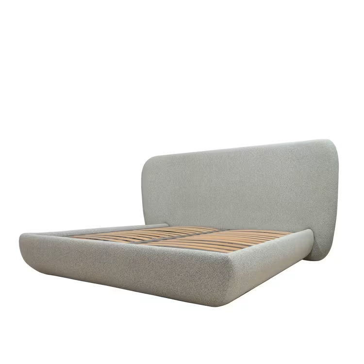 Cottonflower bed fully upholstered in torri lana quinoa boucle