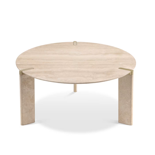 Ottanta round travertine dining table