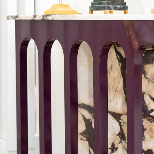 Arched console in onyxed breccia marble