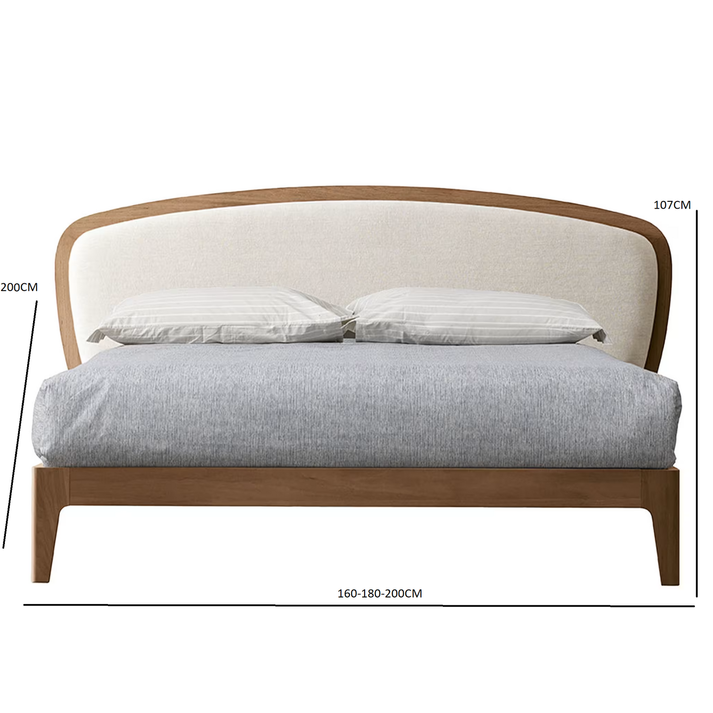 Battlo bed in canaletto walnut wood with linen upholstery